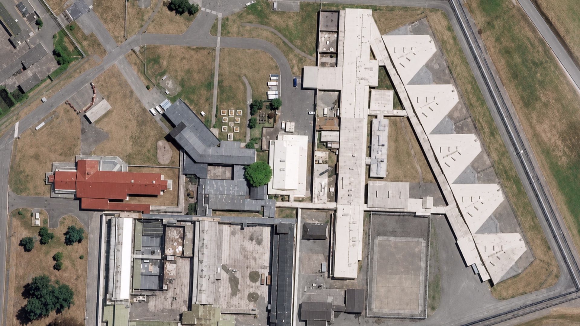 Aerial view of Christchurch Men's Prison where Foleys completed PRC pipework